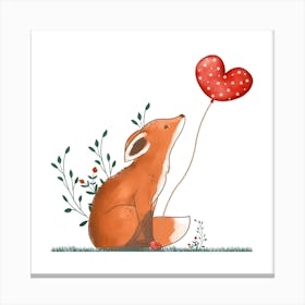 Fox With Heart Balloon Canvas Print