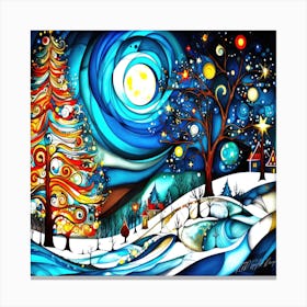 Seasons Greetings Night - Christmas Tree Painting Canvas Print