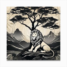Lion And Tree 5 Canvas Print