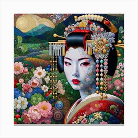 Geisha in the style of collage inspired Canvas Print