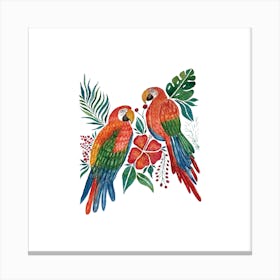Tropical Macaw Parrots Canvas Print