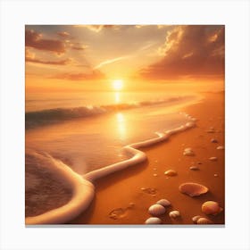 Golden Sunset Beach Wall Print Art A Tranquil Beach Scene With Gentle Waves And A Golden Sunset, Perfect For Bringing Warmth And Relaxation To Any Space Canvas Print