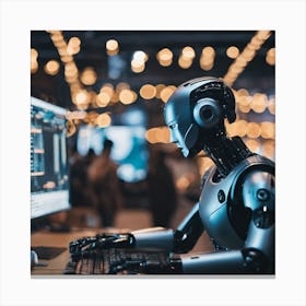 Robot On A Computer Canvas Print