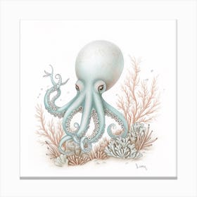 Storybook Style Octopus With Plants 3 Canvas Print