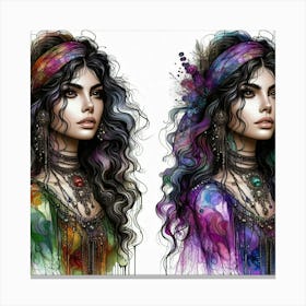 Two Women With Colorful Hair Canvas Print