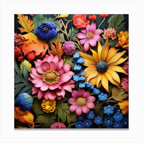 Flowers On A Black Background 1 Canvas Print