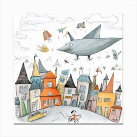 Illustration Of A Boy Flying A Plane Canvas Print