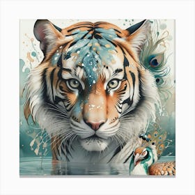 Tiger And Peacock Canvas Print