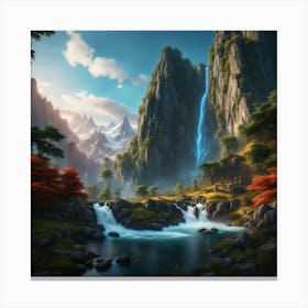 Waterfallandmountais Canvas Print