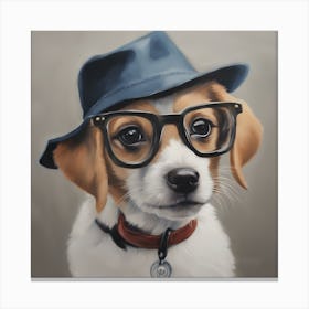 Dog Wearing a Hat and Glasses 1 Canvas Print