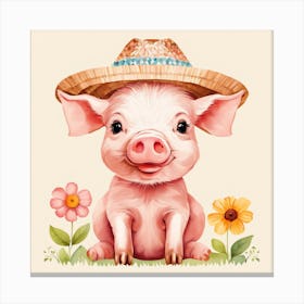 Floral Baby Pig Nursery Illustration (3) Canvas Print