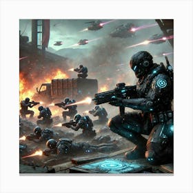 A Sci Fi Themed Scene Showcasing The Dark Sun Synd Mercenary Combat Canvas Print