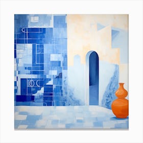 Abstract Contemporary Art Print - Orange Pot With Blue Arch Canvas Print