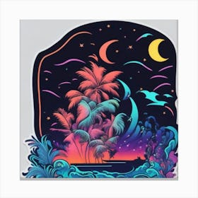 Palm Trees At Night Canvas Print