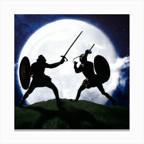 Two Knights Fighting In The Moonlight 1 Canvas Print