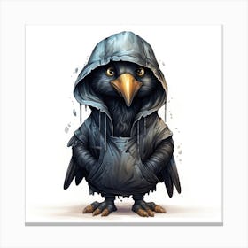 Watercolour Cartoon Crow In A Hoodie Canvas Print