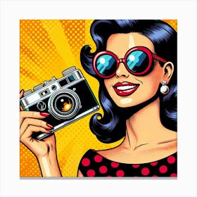 Retro Woman With Camera Canvas Print