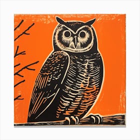 Retro Bird Lithograph Owl 2 Canvas Print
