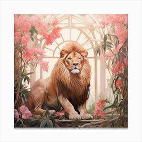 Lion 2 Pink Jungle Animal Portrait Canvas Print