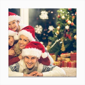 Family In Santa Hats Canvas Print