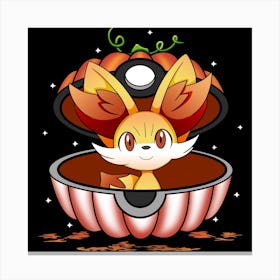 Fennekin In Pumpkin Ball - Pokemon Halloween Canvas Print