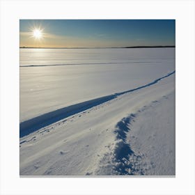 Ice Fishing On Frozen Lake Canvas Print