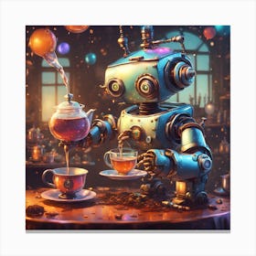 Robot Drinking Tea Canvas Print