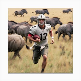 Nfl Player Running With Zebras Canvas Print