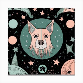 Dog In Space whimsical minimalistic line art Canvas Print