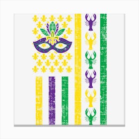 Purple Green Yellow Us Flag Crawfish Jester Funny Mardi Gras Canvas Print