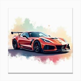 Chevrolet Corvette Zr1, Colorful Watercolor Background, No Logo Or Signature 1 Canvas Print