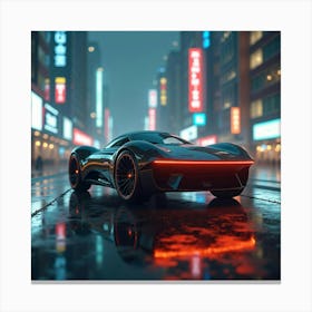 Elegant Flying Car With Futuristic Design, Cruising Through A Glowing City 1 Canvas Print