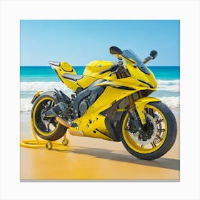 Yellow Motorcycle On The Beach 1 Canvas Print