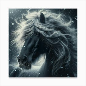 Black Horse In The Snow Canvas Print