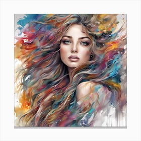 Girl With Colorful Hair 2 Canvas Print