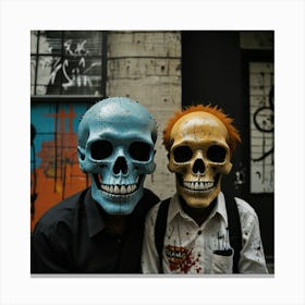 Urban Haunt Halloween Skulls In Basquiat's Embrace Art 0 Canvas Print