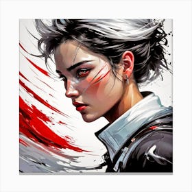 Girl With White Hair And Red Paint Canvas Print