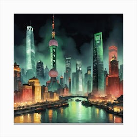 Shanghai City In Night View Canvas Print