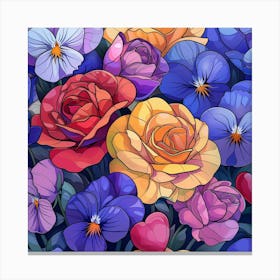 Seamless Pattern With Pansies Canvas Print