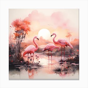 Morning Radiance: Flamingos in the Gentle Sunlight Canvas Print