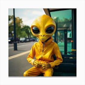 Firefly Friendly Yellow Alien Waiting At A Bus Stop 89606 (2) Canvas Print