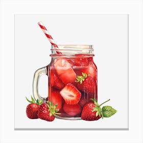 Strawberry Juice In A Mason Jar 4 Canvas Print