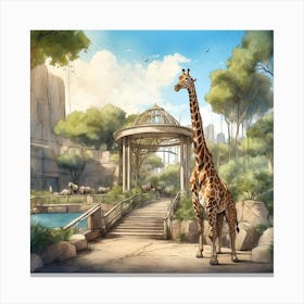 Giraffe At The Zoo Canvas Print