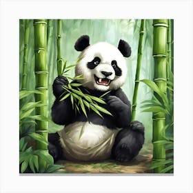 Panda Bear In Bamboo Forest Canvas Print