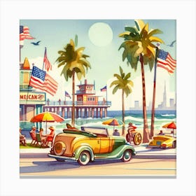 Vintage American Car On The Beach Canvas Print