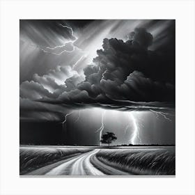 Lightning Over The Road Canvas Print