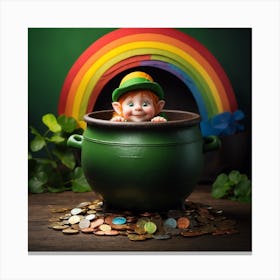 Little Leprechaun Peeks Out Of The Pot W 2 Canvas Print