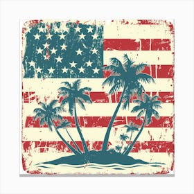 Retro American Flag With Palm Trees 4 Canvas Print