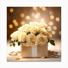 White Roses In A Gift Box Canvas Print