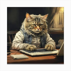 Cat Working On Laptop 1 Canvas Print